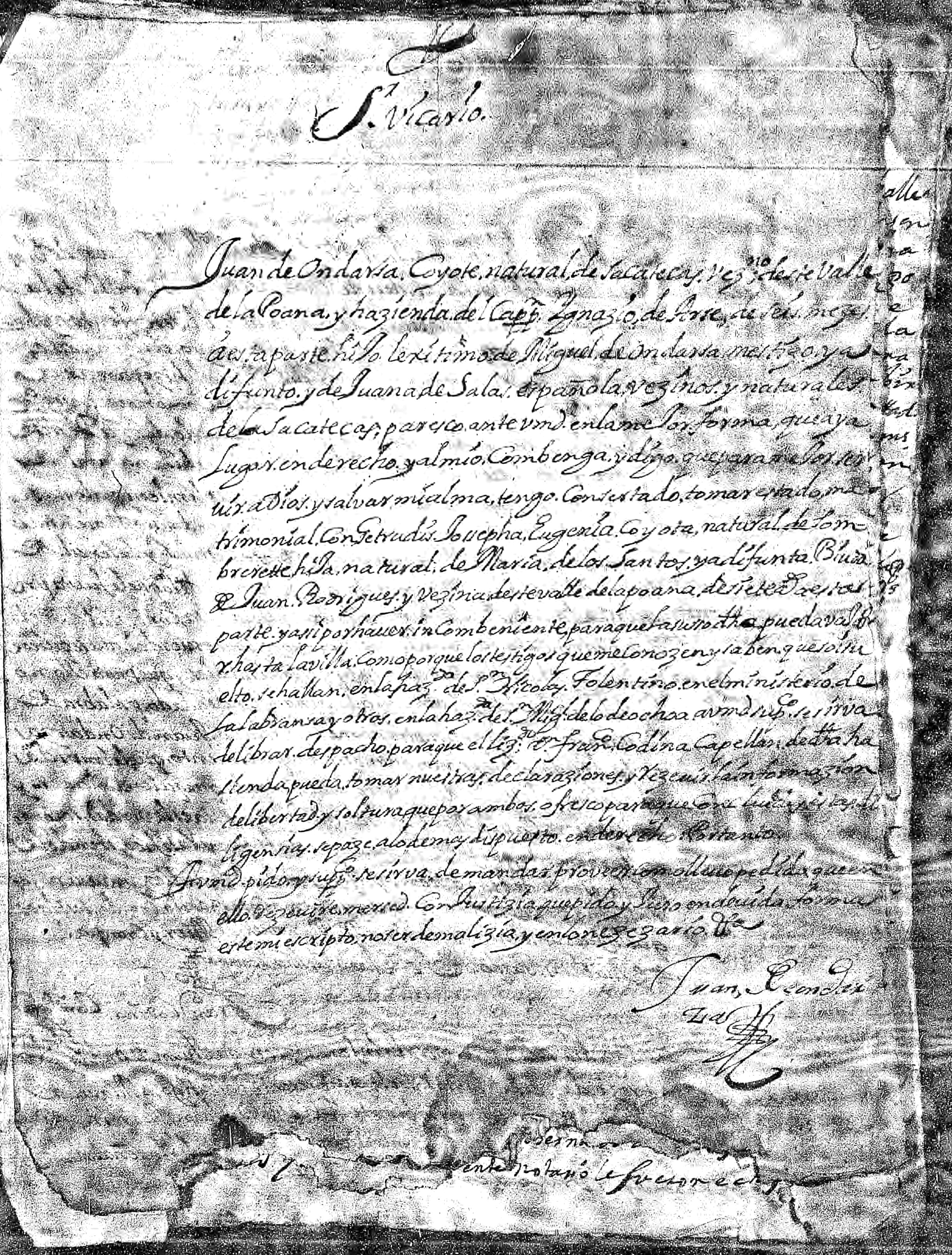 Manuscrito colonial de la familia Ondarza