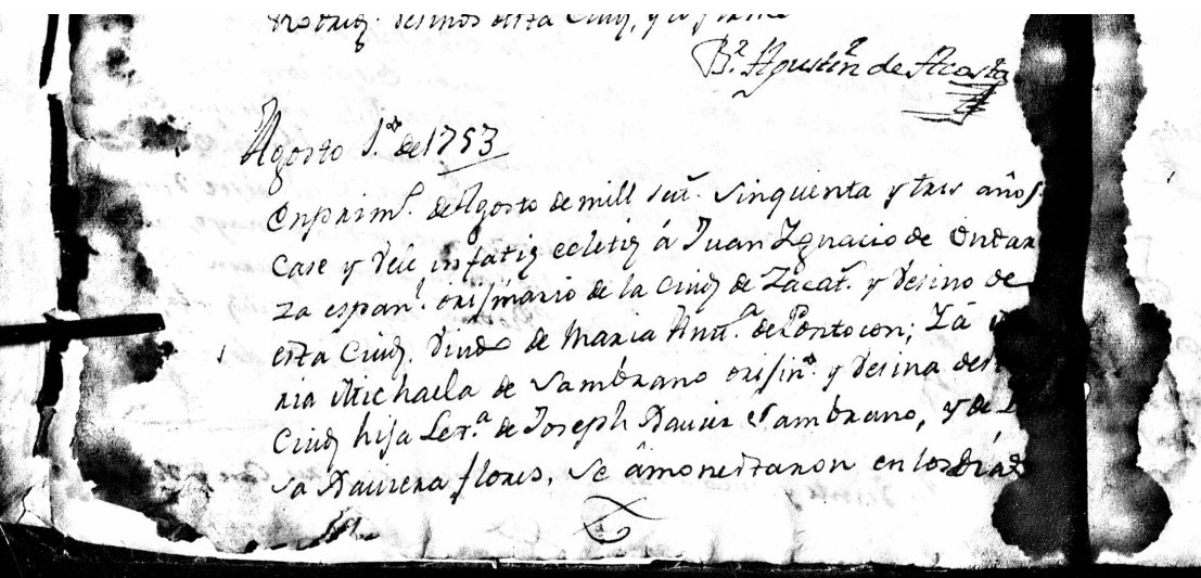 Matrimonio en Zacatecas, 1753