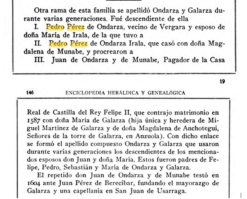 Extracto genealógico de la familia Ondarza y Galarza
