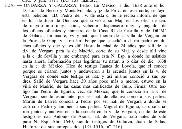 Legitimación de Pedro de Ondarza y Galarza en México, 1638